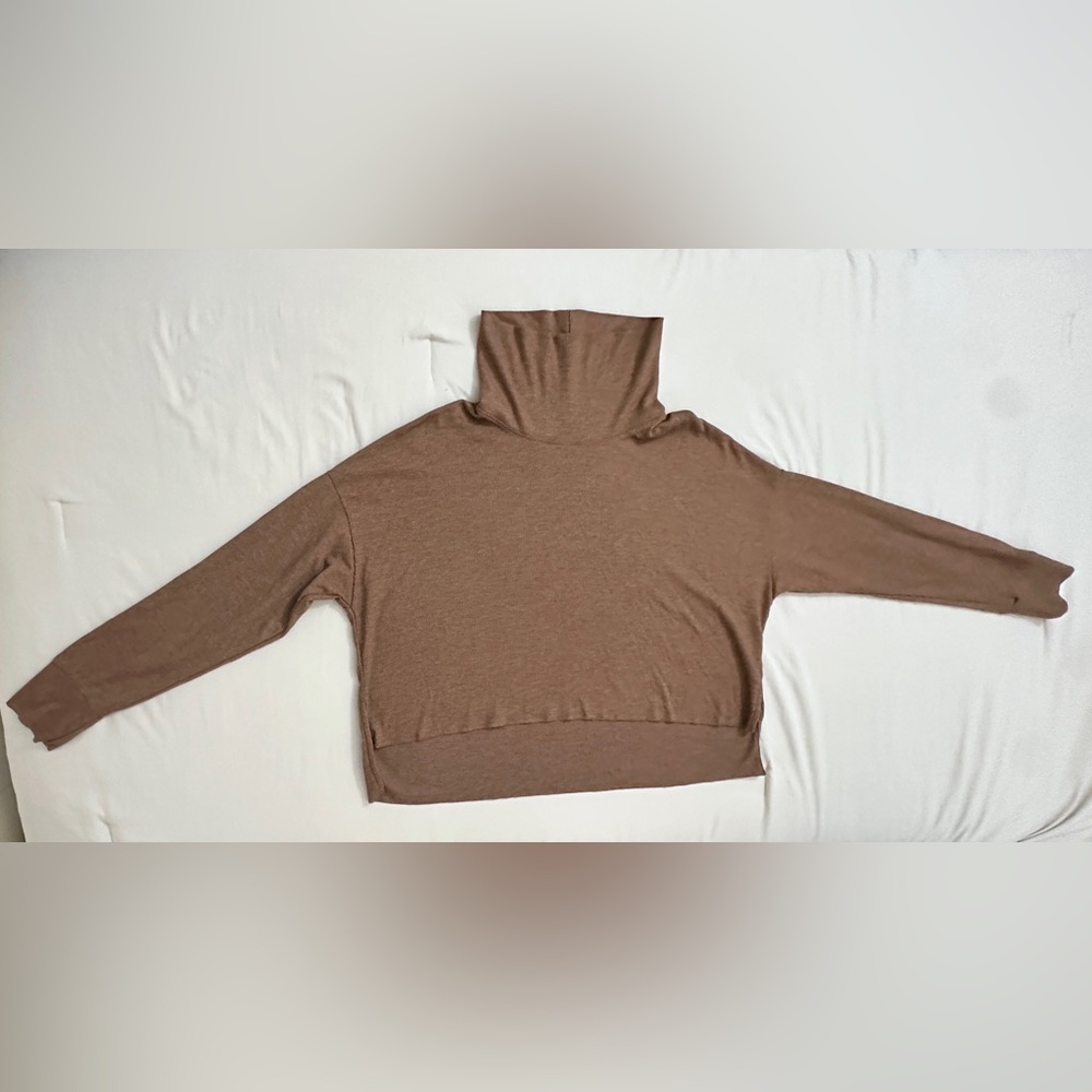 American Eagle Waffle Knit Crop Turtleneck - Brown - S - Picture 6 of 10